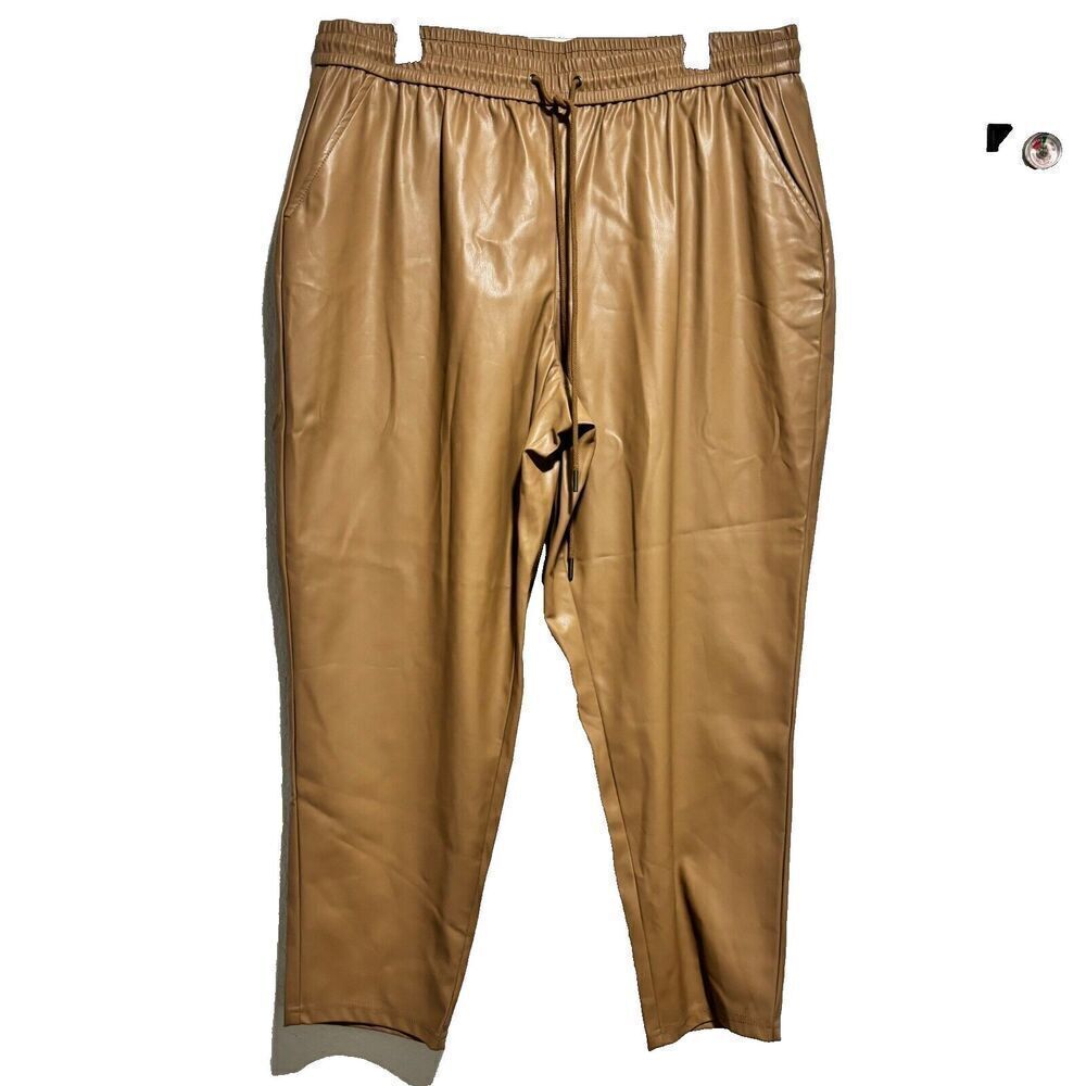 Cato Faux Leather Jogger Pants 18/20W Brown Elastic Waist High Rise Tapered Leg